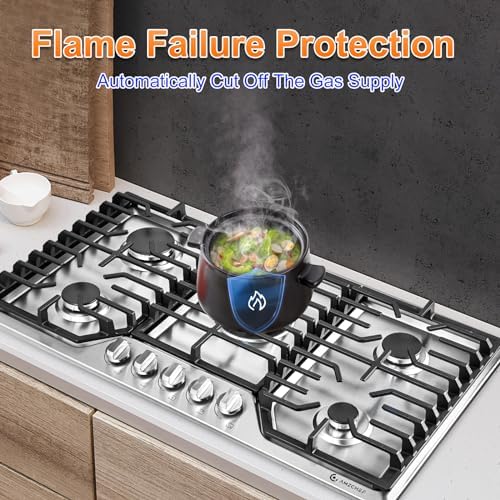 AMZCHEF 36-inch Gas Cooktop with 5Italian Sabaf Burners