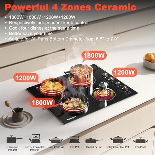 Safety-Enhanced 24-inch Electric Cooktop for 6000W Cooking
