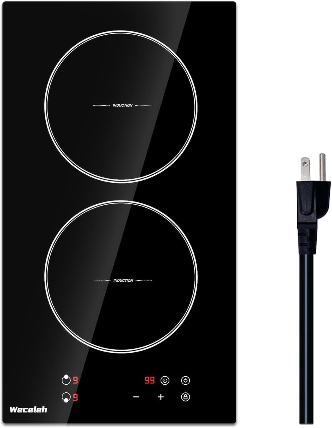Weceleh 12-inch Induction Cooktop - 2 Burners 3300W Child Safety Timer