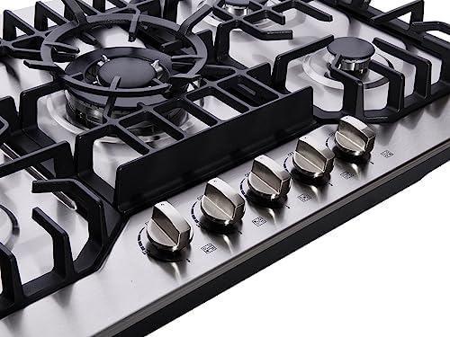 Deli-Kit 30-Inch Stainless Steel Gas Cooktop 5 Burners Dual Fuel