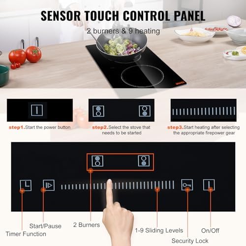 VEVOR 12-inch Glass Electric Cooktop Built-In with Timer Kids Safety Lock