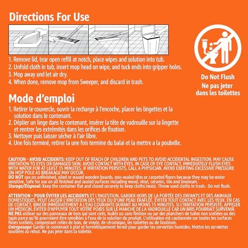 Amazon Basics Mop Heads Replacements - 12 Count Wet Mopping Cloth Refills