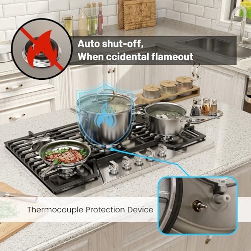 36-Inch Gas Cooktop with 5 Power Burners - High Efficiency and CSA Certified