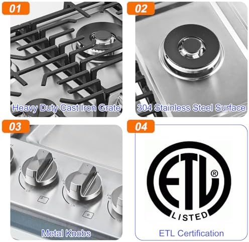 AMZCHEF 36-inch Gas Cooktop with 5Italian Sabaf Burners