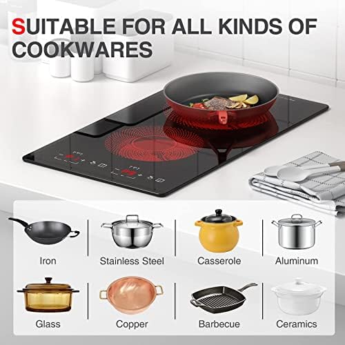 Dual 110V Electric Cooktop 2-Burner 12-inch 20 Temperature Settings