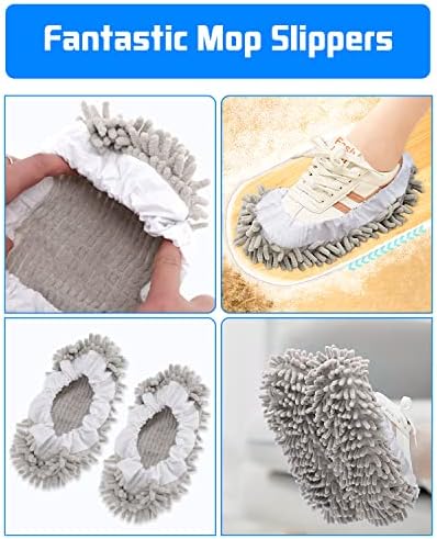 8-Piece Reusable Mop Slippers Washable Floor Cleaners Grey
