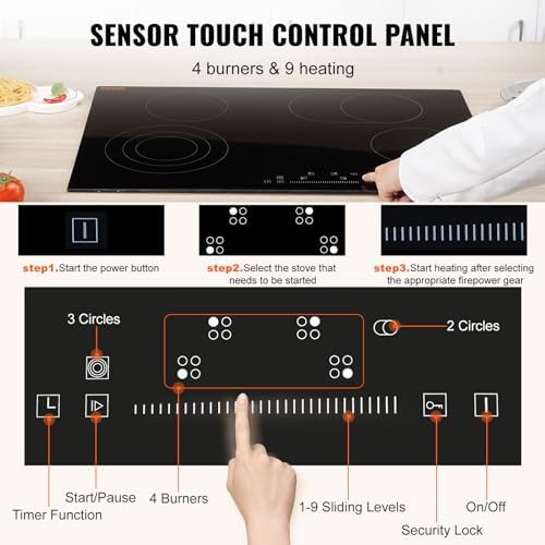 4-Burner Electric Cooktop Sensor Touch Control 30 Space Saving 240V