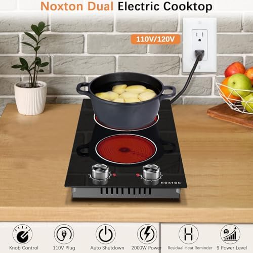 Noxton 110V Electric Cooktop - 2 Burner Plug In Stove Top