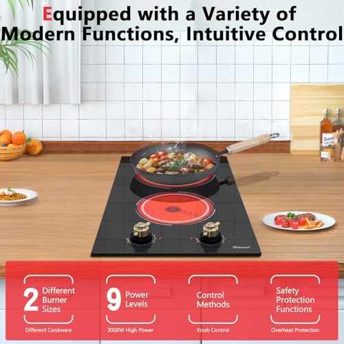 2-Burner Electric Cooktop - 3000W Cooking Power - 9 Power Levels