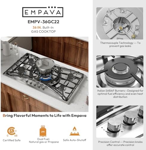 36-Inch LPGNG Convertible Gas Stove with Flame Protection