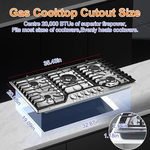 AMZCHEF 36-inch Gas Cooktop with 5Italian Sabaf Burners