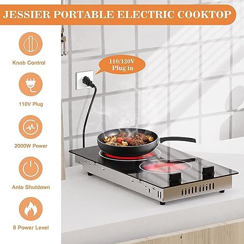 Effortless 110V Plug-In Electric Cooktop with 1400W Power Safety Features