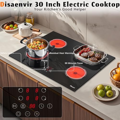 30-Inch 6400W Electric Cooktop with Timer Safety Features