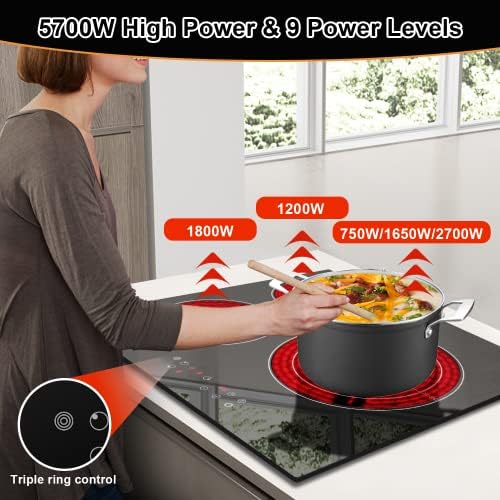 3-Burner Electric Cooktop 24 Built-In Ceramic Glass for Perfect Cooking