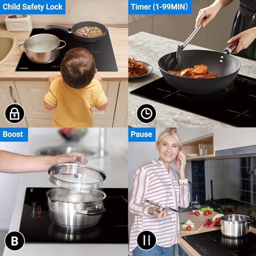 AMZCHEF Electric Cooktop 30 Inch with 4BOOST Burners