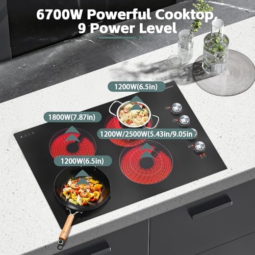 Powerful 30 Electric Cooktop Built-In Ceramic Surface