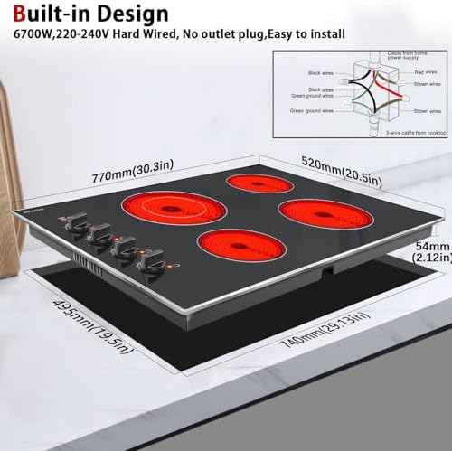 30-inch Built-in Electric Cooktop with Glass Protection - 4-Burner Knob Control
