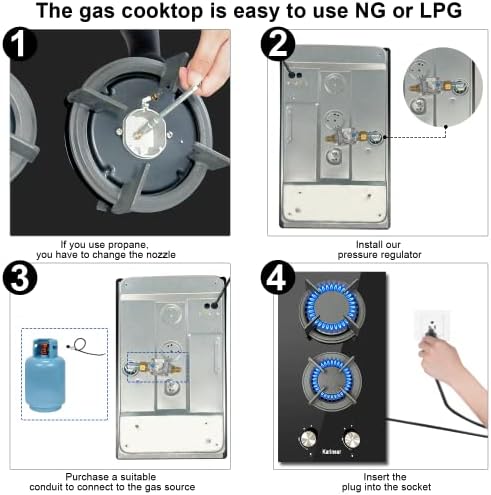 Karinear Built-In Propane Gas Cooktop 2 Burner Dual Fuel