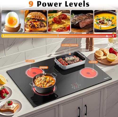 30-Inch 6400W Electric Cooktop with Timer Safety Features