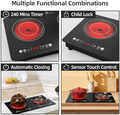 Bright Red 24-inch Electric Cooktop 2400W