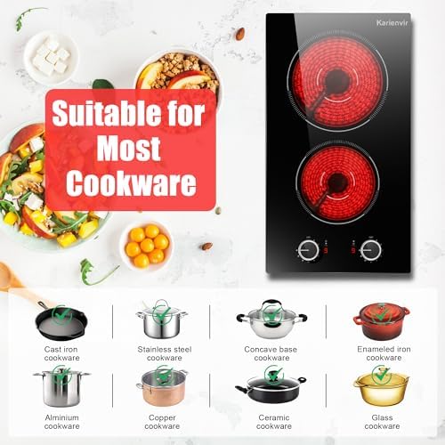 12-Inch Electric Cooktop 2 Burners CeramicsurfacePlug InEasy to Use