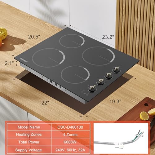 Safety-Enhanced 24-inch Electric Cooktop for 6000W Cooking