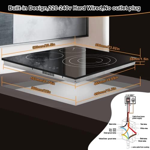 3-Burner Electric Cooktop 24 Built-In Ceramic Glass for Perfect Cooking