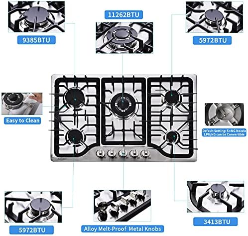 30-Inch Stainless Steel Dual-Fuel Gas Cooktop With Wok Stand