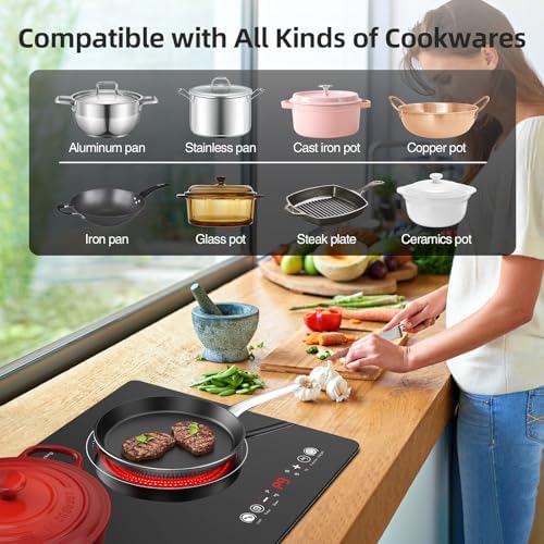 Bright Red 24-inch Electric Cooktop 2400W