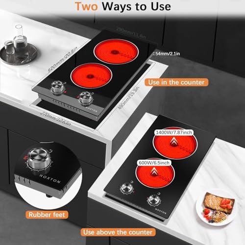 Noxton 110V Electric Cooktop - 2 Burner Plug In Stove Top
