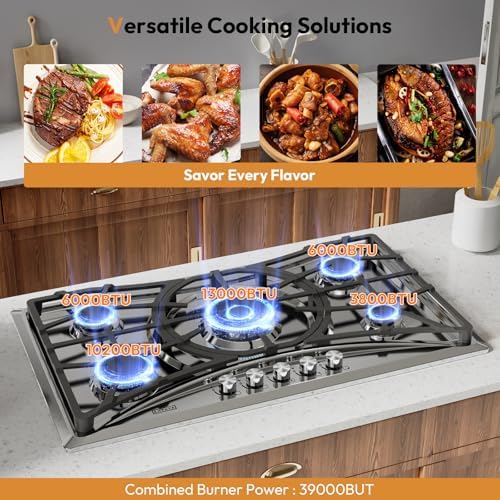 36-Inch LPGNG Convertible Gas Stove with Flame Protection