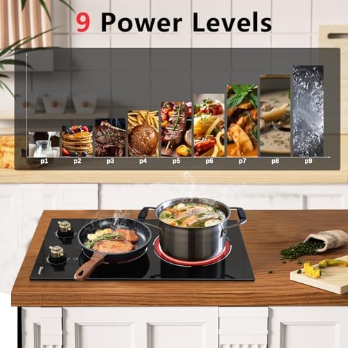 2-Burner Electric Cooktop - 3000W Cooking Power - 9 Power Levels