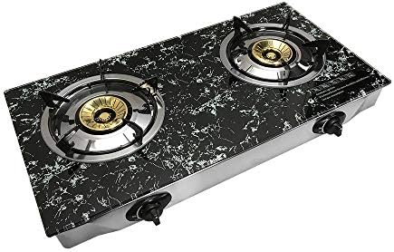 28 x 17 Propane Double Gas Burner with Marble-Styled Tempered Glass Cooktop