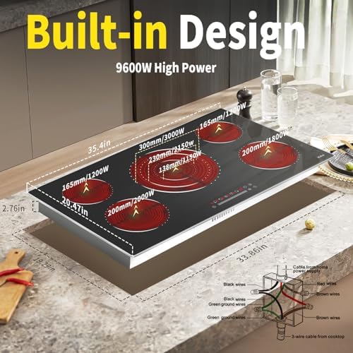 36 Inch Electric Cooktop 5 Burner Safety Cook Top