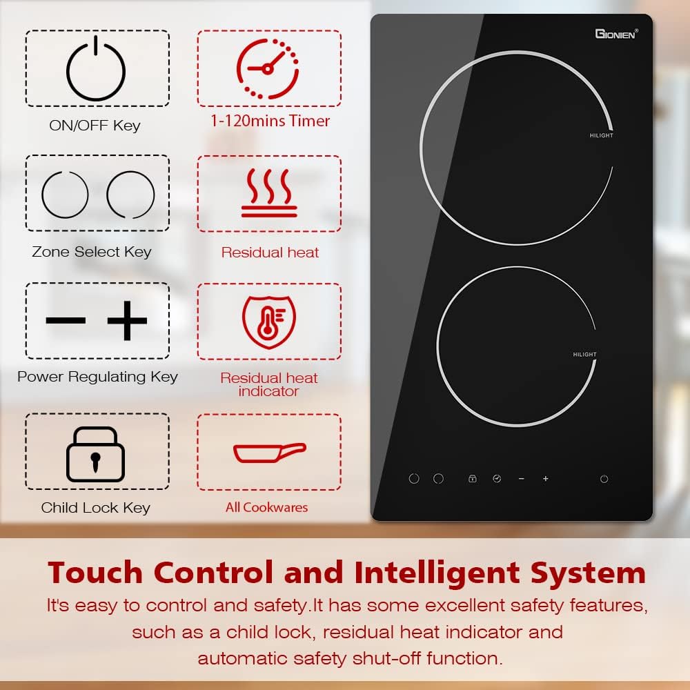 12-inch Electric Cooktop GIONIEN 3000W Touch-Controllable Effortless Cooking