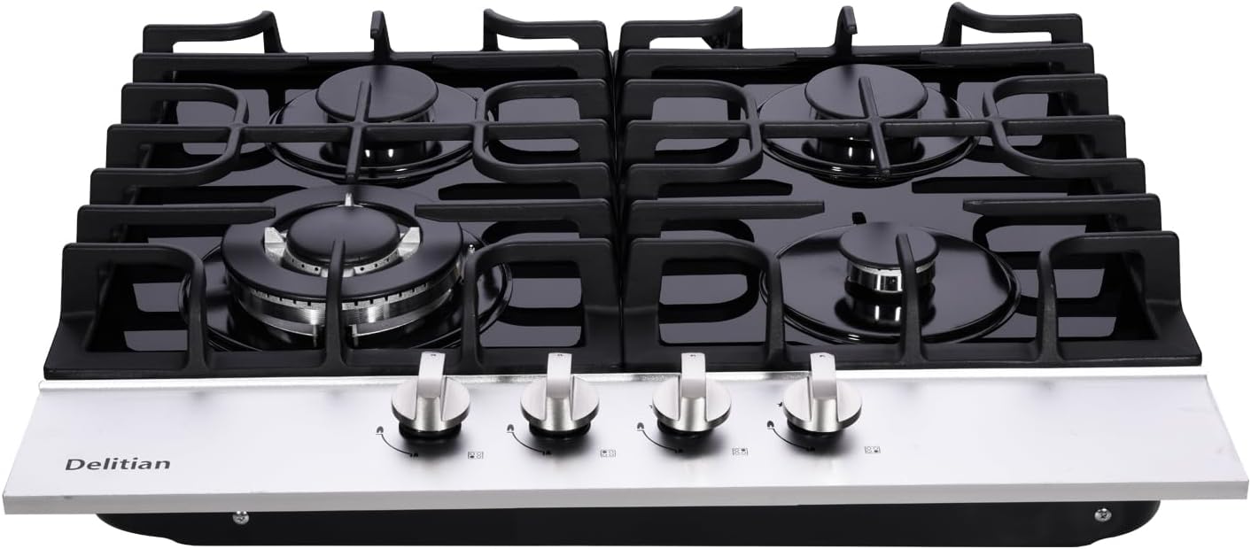 24-inch Gas Cooktop with 4 High-Power Burners Converts LPGLNG Tempered Glass