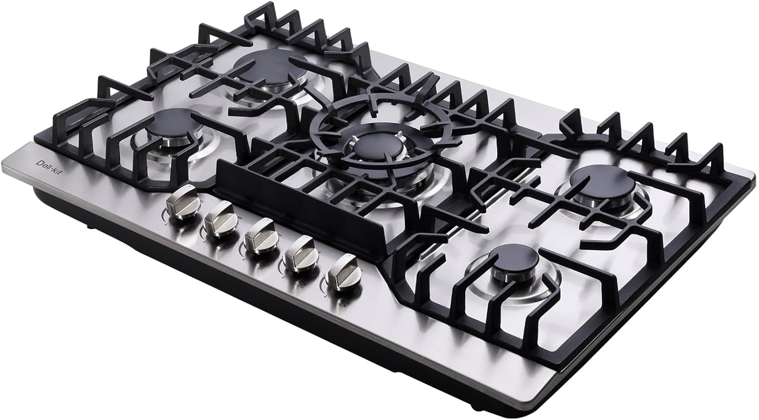Deli-Kit 30-Inch Stainless Steel Gas Cooktop 5 Burners Dual Fuel