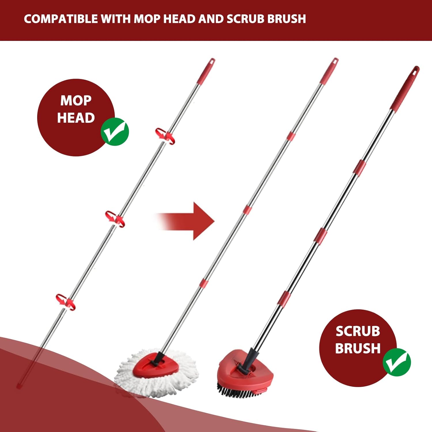 4-Section Spin Mop Handle Easywring Compatible