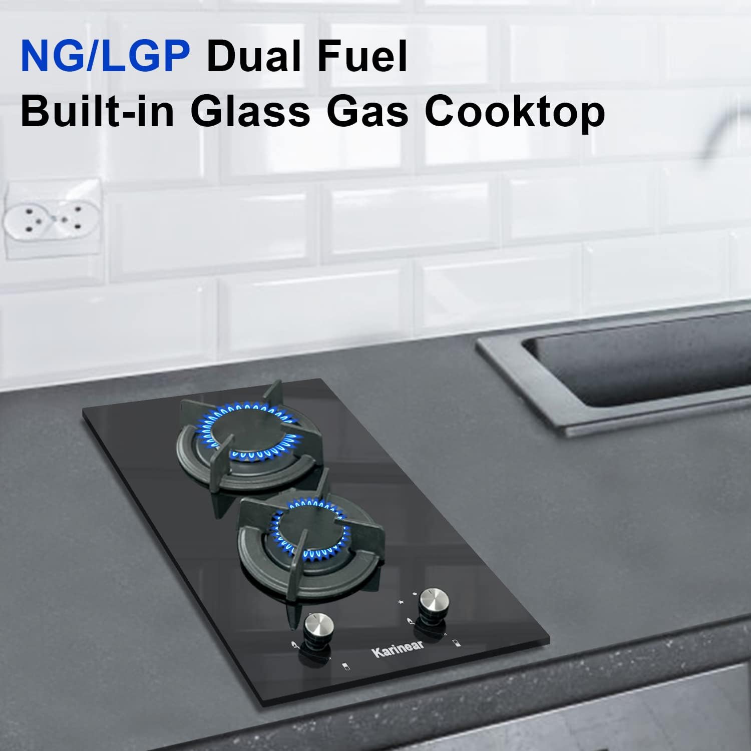 Karinear Built-In Propane Gas Cooktop 2 Burner Dual Fuel