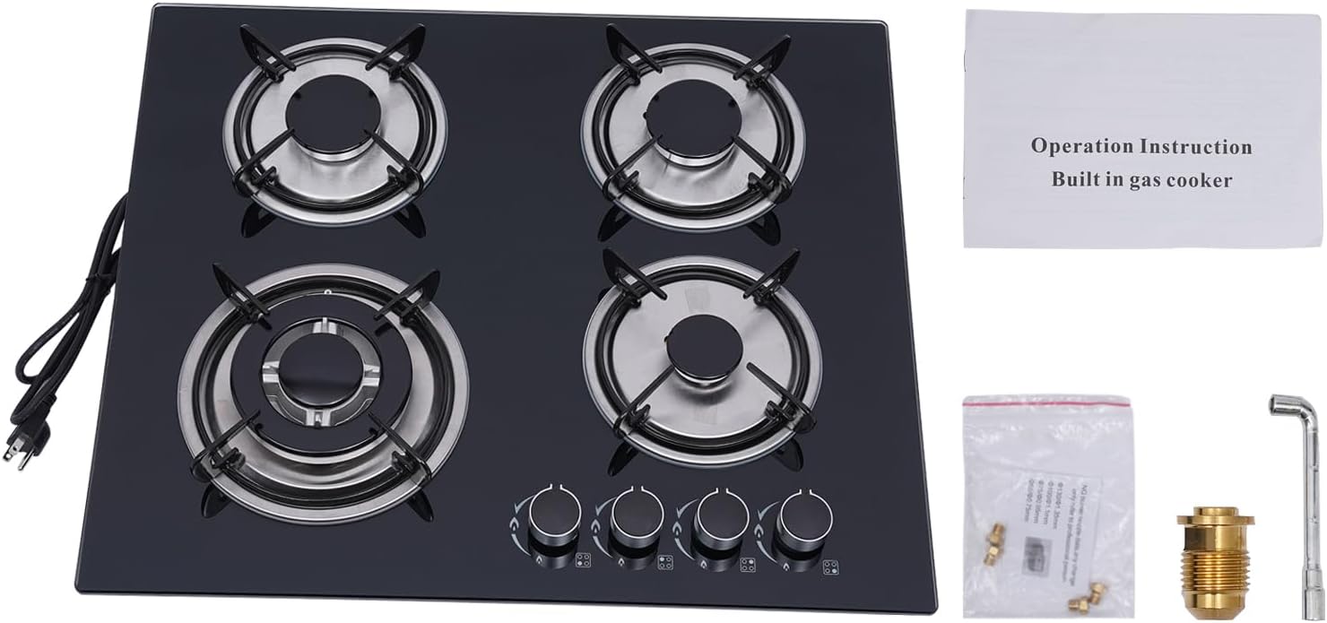Sturdy 23-inch Gas Cooktop 4 Burners Flame-Saver Design