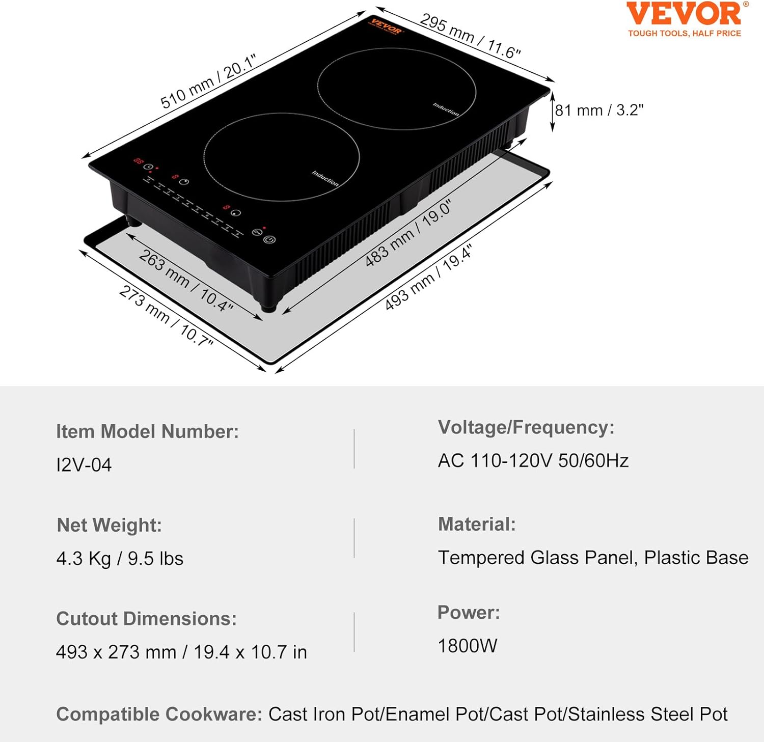 1800W Multifunctional Cooktop with 9 Heat Levels