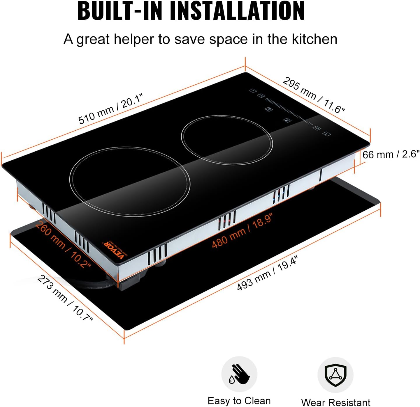 VEVOR 12-inch Glass Electric Cooktop Built-In with Timer Kids Safety Lock