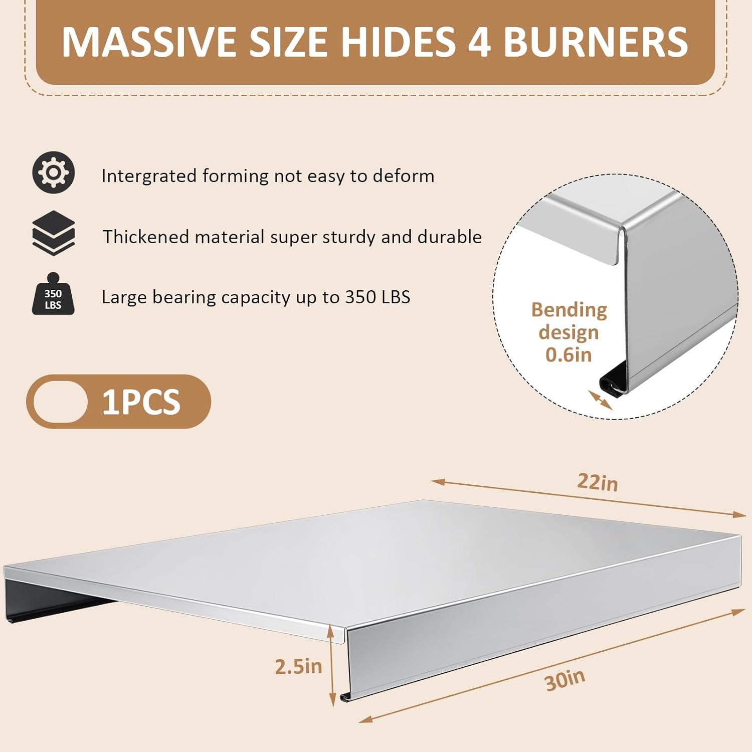 Therwen Stainless Steel Gas Stove Top Cover Extra Work Counter Safety Design