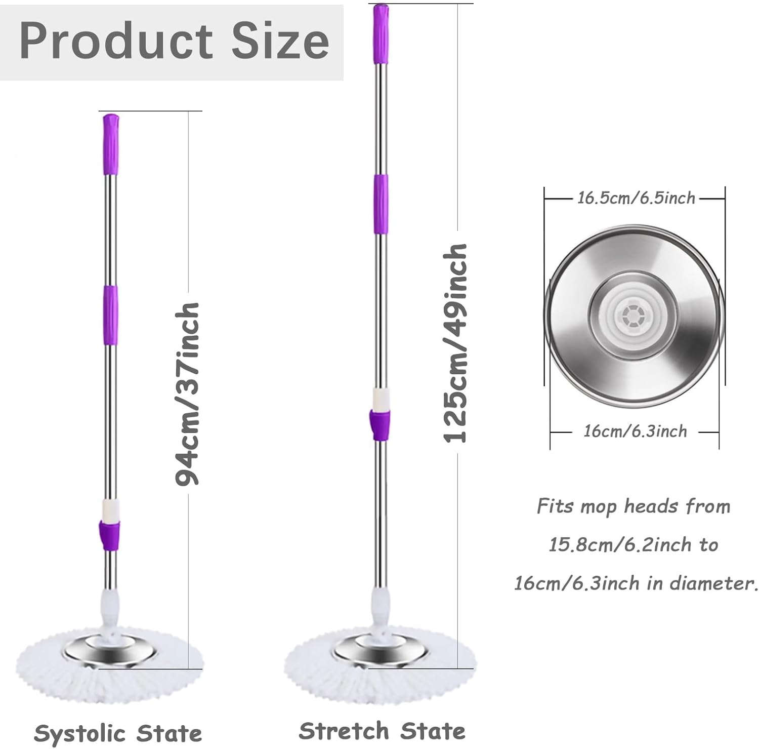 49-inch 360 Degree Rotating Telescopic Spin Mop Handle - Space Saving Durable