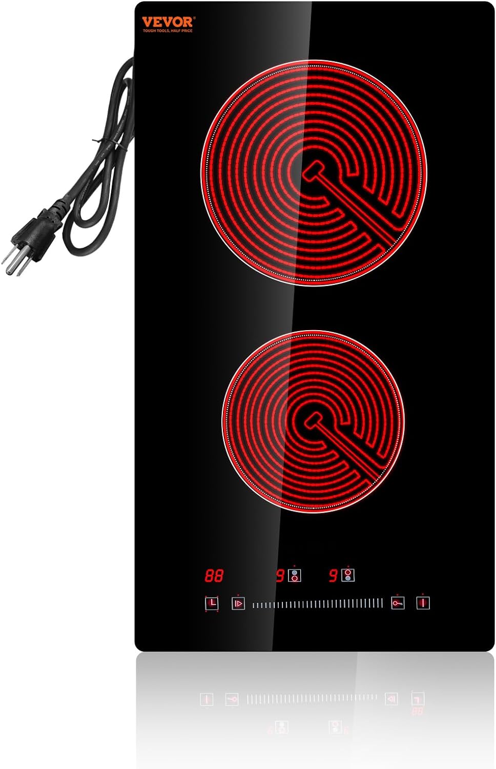 VEVOR 12-inch Glass Electric Cooktop Built-In with Timer Kids Safety Lock