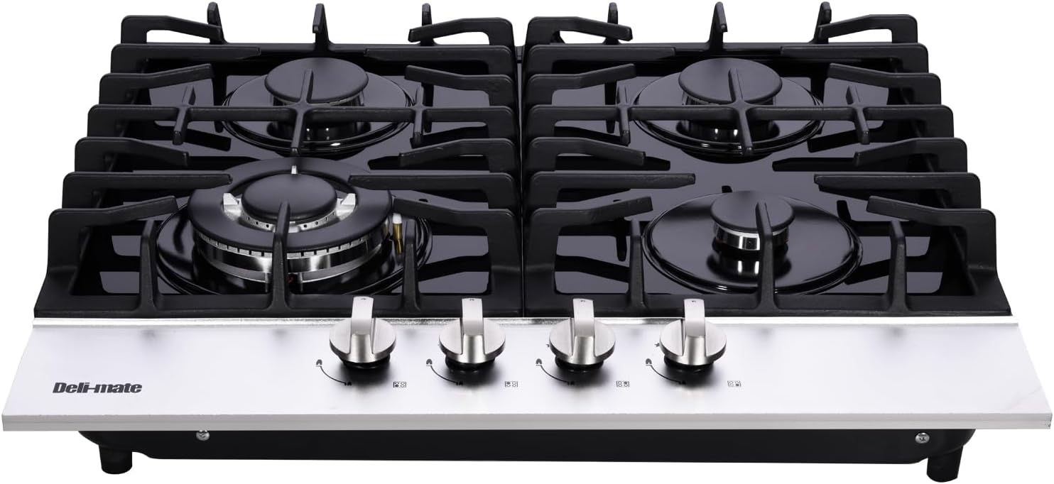 Versatile 24-Inch Dual-Fuel Built-In Gas Cooktop with Tempered Glass