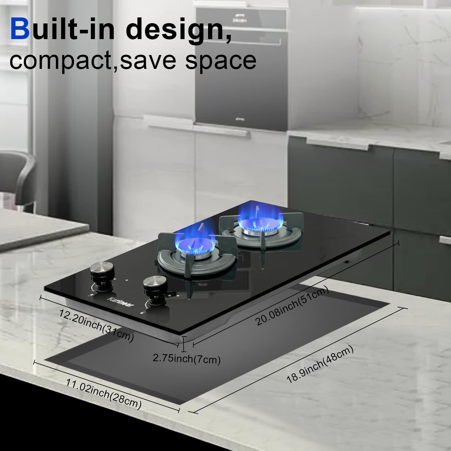 Karinear Built-In Propane Gas Cooktop 2 Burner Dual Fuel