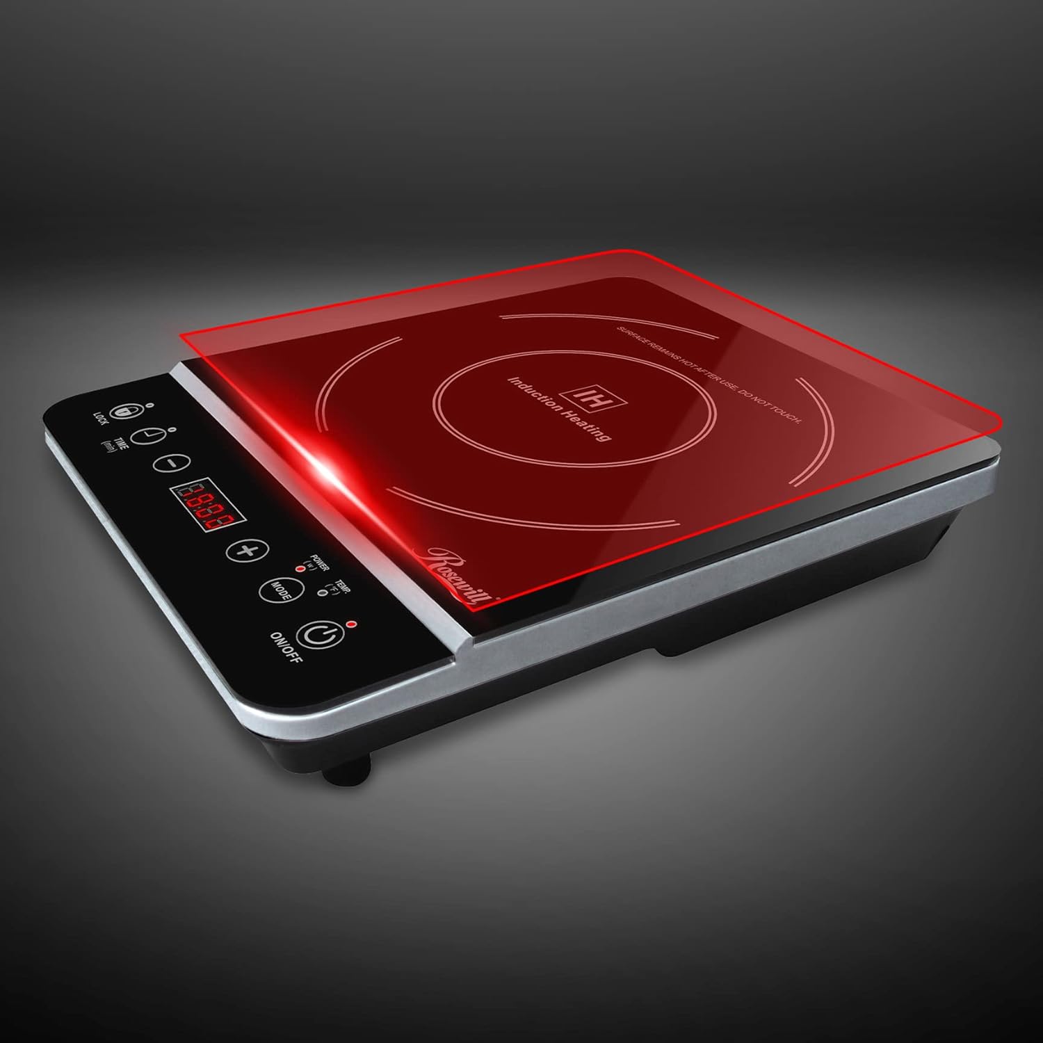Rosewill 1800W Induction Cooktop 10-inch apt Stainless Steel Talking Monitoring Cooktop