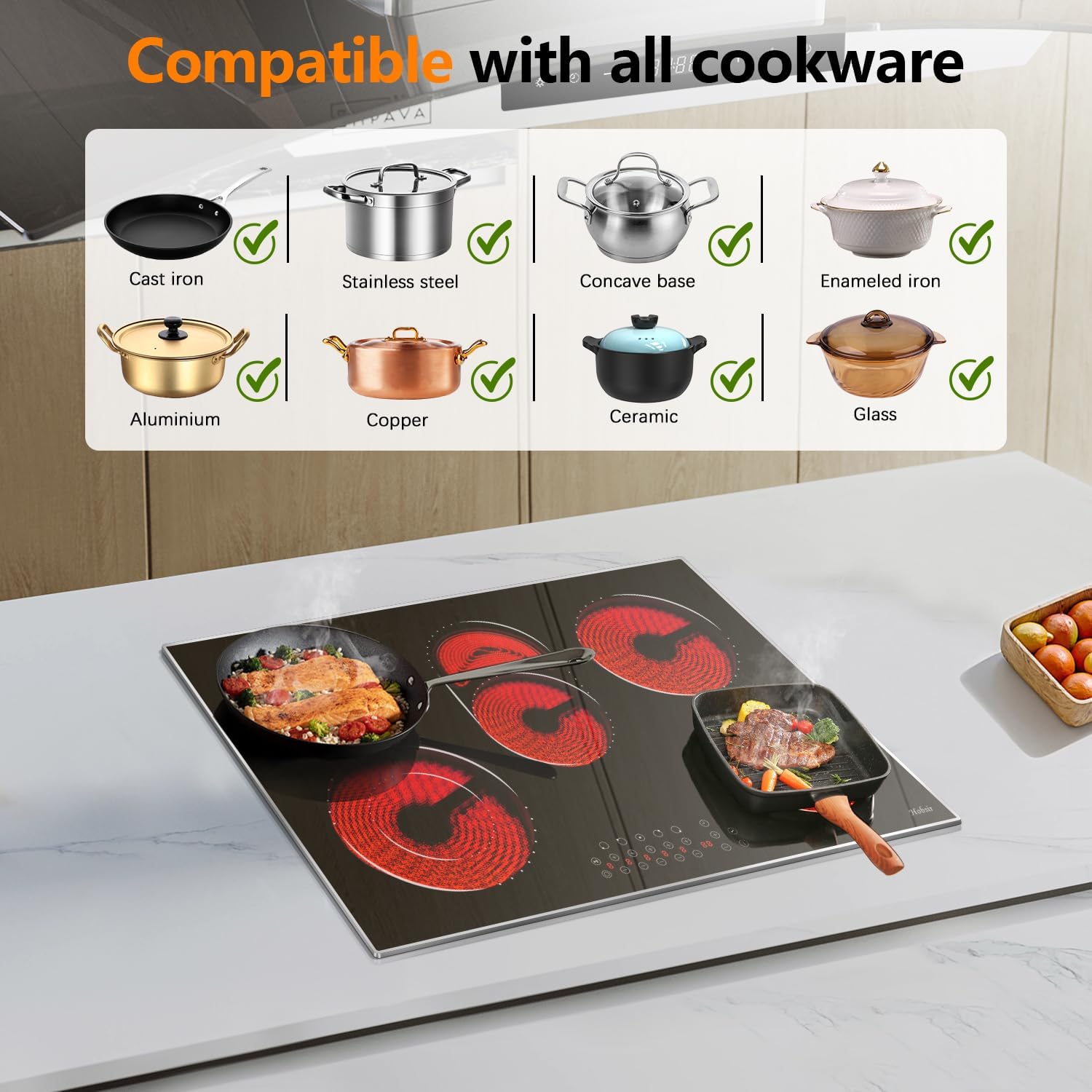 Modern Black 30 Electric Cooktop 8400W