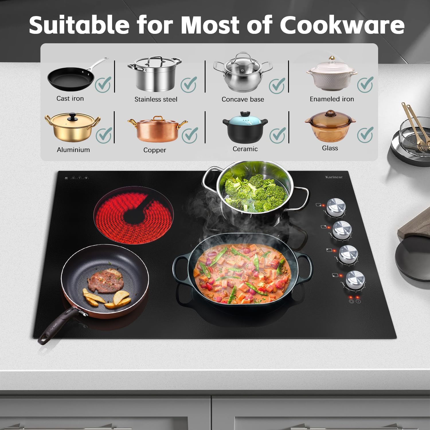 Powerful 30 Electric Cooktop Built-In Ceramic Surface